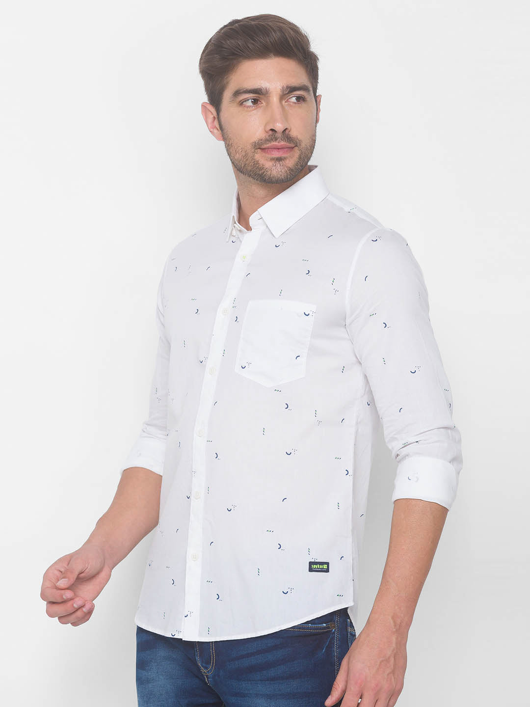 Spykar Men White Cotton Shirts (Slim)