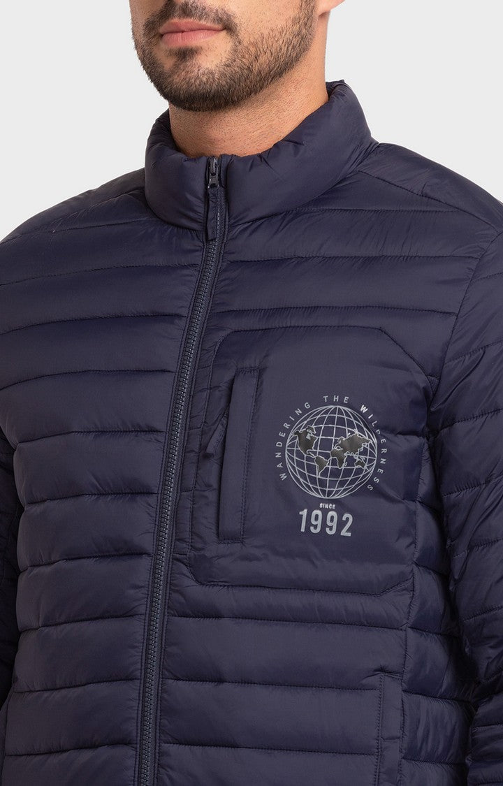 Spykar Navy Blue Cotton Full Sleeve Casual Jacket For Men