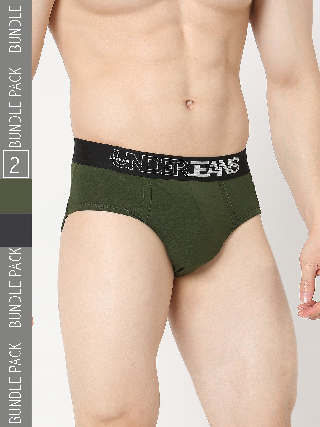 Underjeans by Spykar Men Premium Pack of 2 Grey - Olive Brief