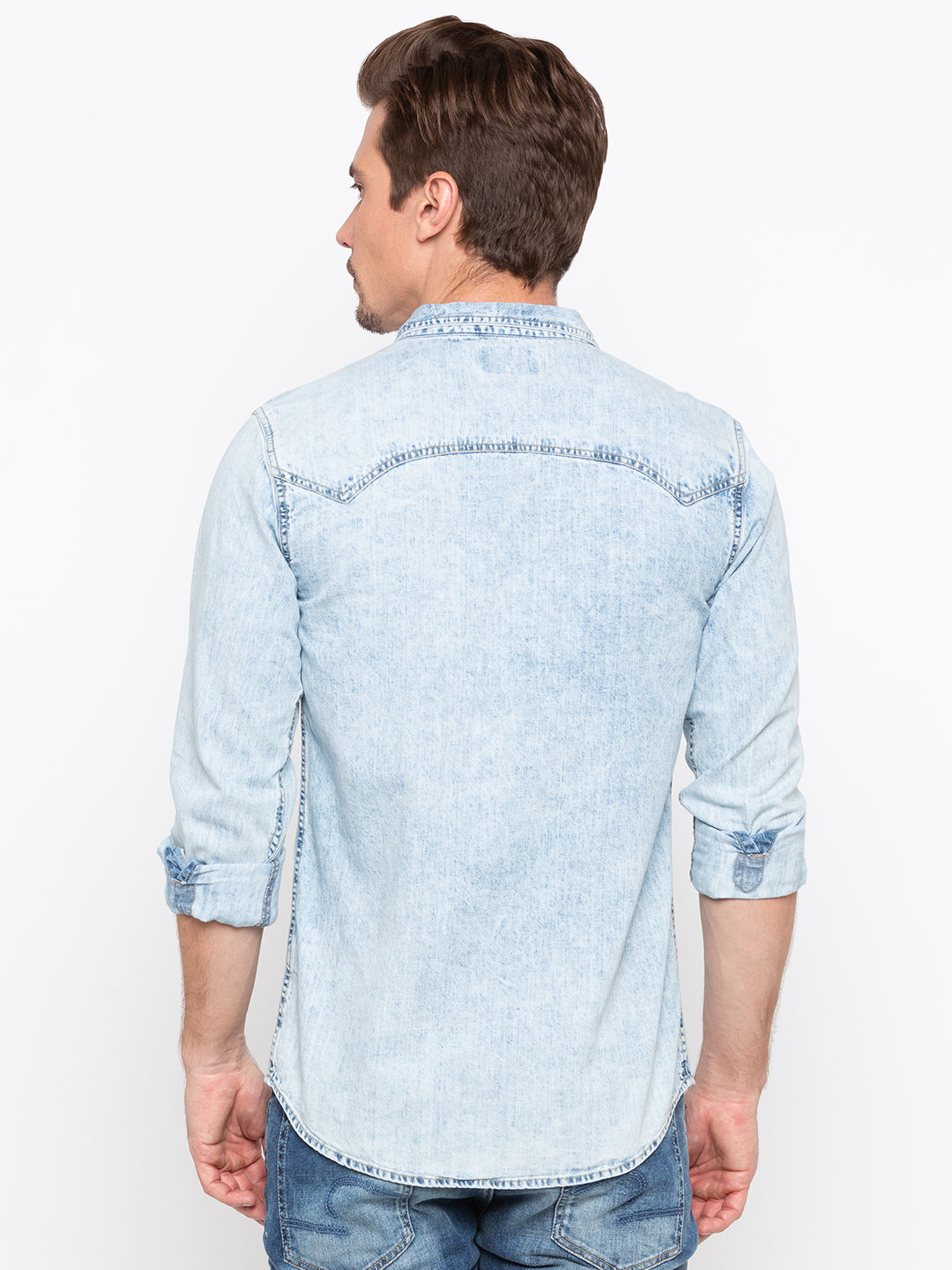 Spykar Men Blue Cotton Casual Shirt