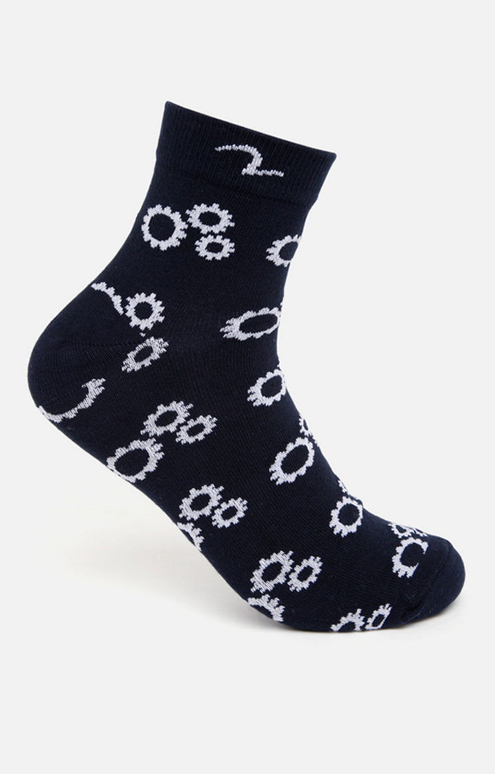 Spykar White & Navy Printed Ankle Length Socks