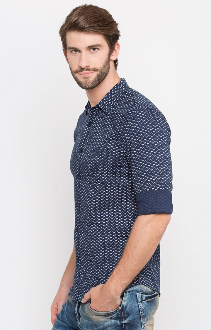 Spykar Blue Cotton Slim Fit Shirts For Men