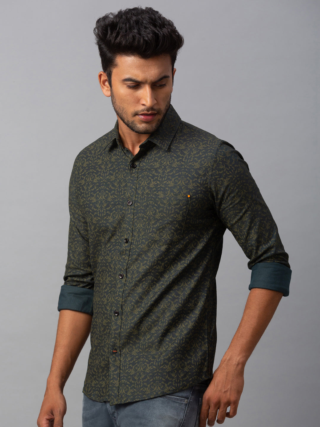 Spykar Men Green Cotton Slim Fit Shirt