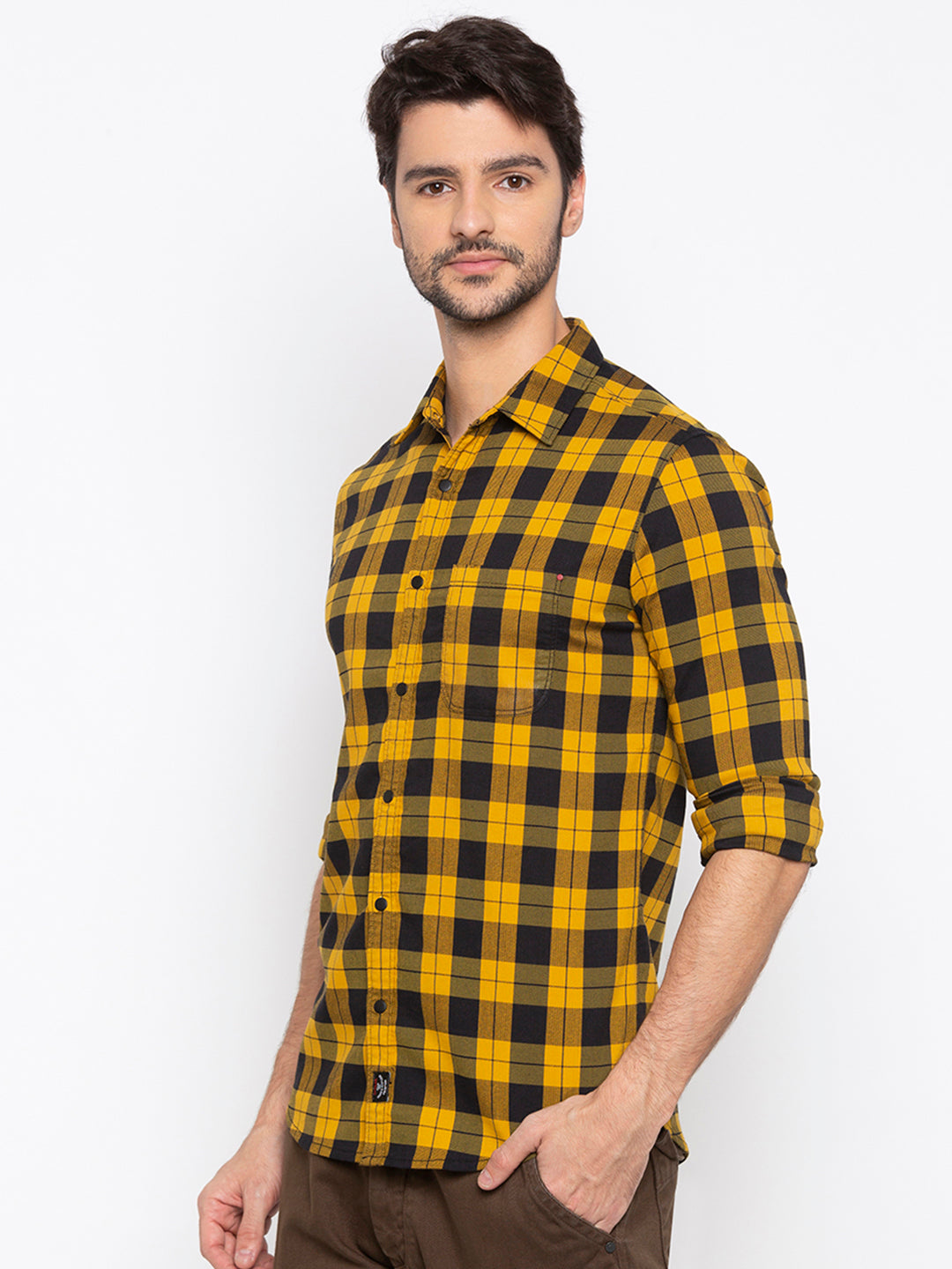 Spykar Men Mustard Polycotton Slim Fit Shirt