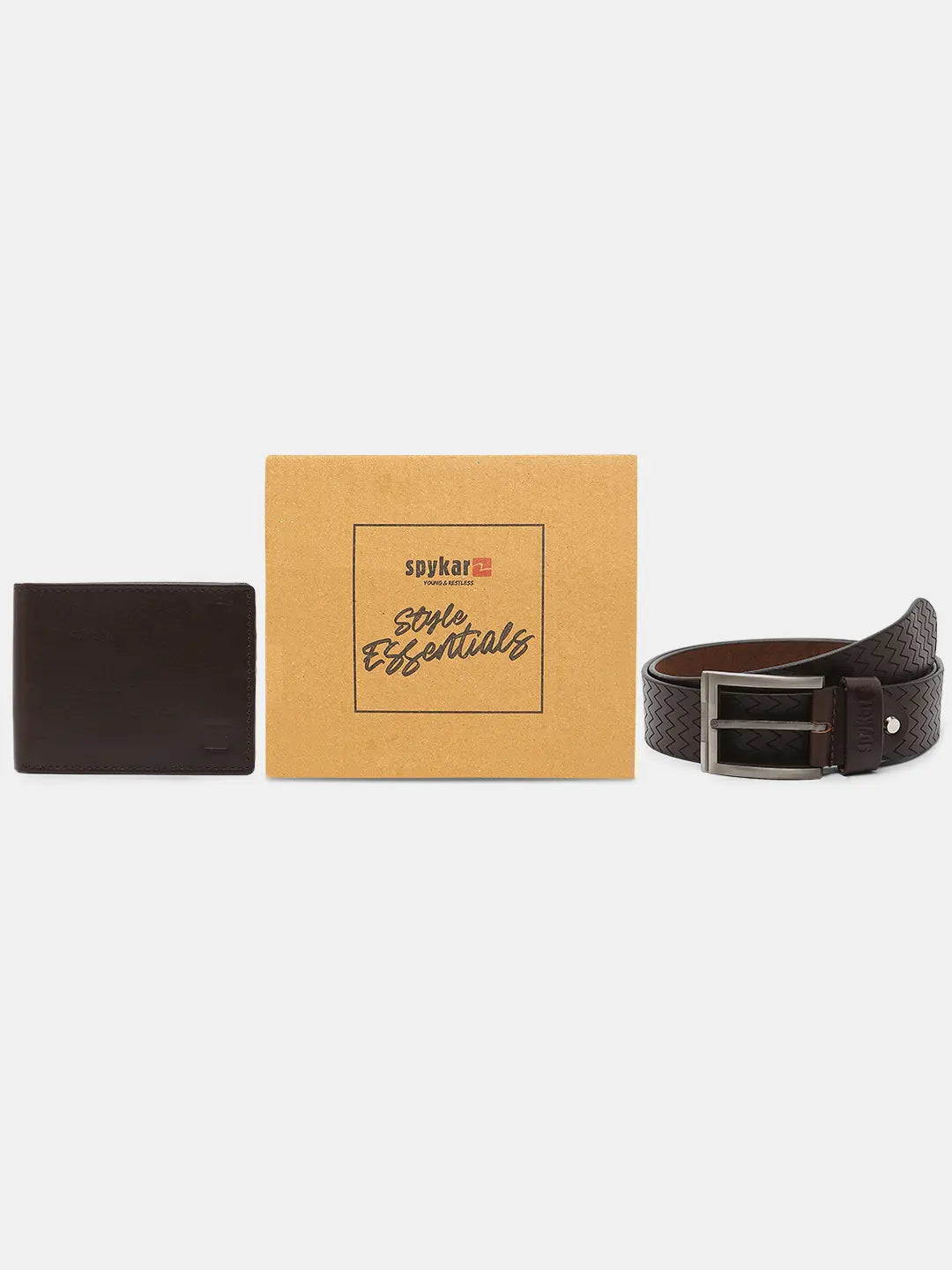 Spykar Black Leather Belt & Wallet Combo