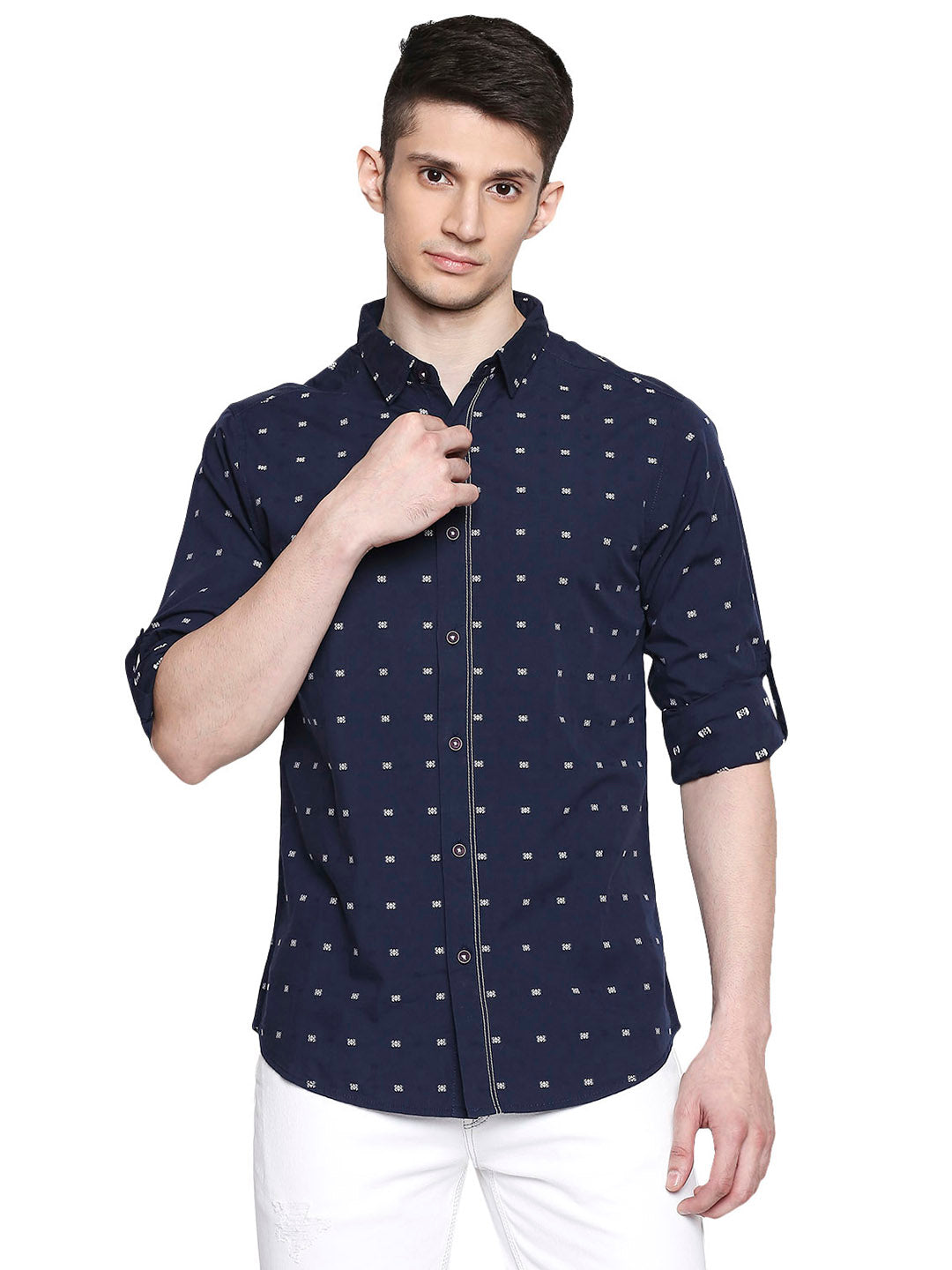 Spykar Men Blue Cotton Slim Fit Shirt