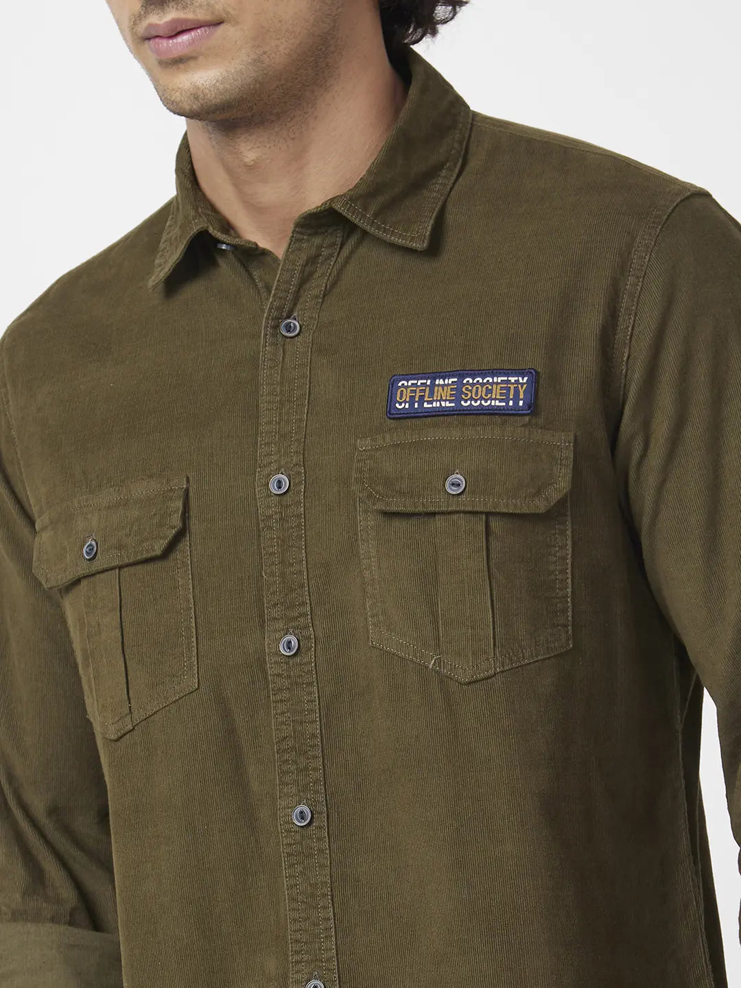 Spykar Men Military Green Dyed Regular Slim Fit Full Sleeve Denim Shirt