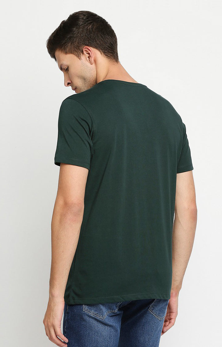 Spykar Men Green Cotton Slim Fit Round Neck T-Shirt