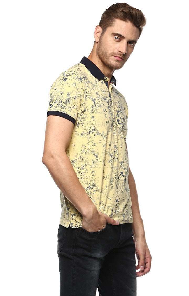 Spykar Yellow Cotton Slim Fit Polo T-Shirt For Men