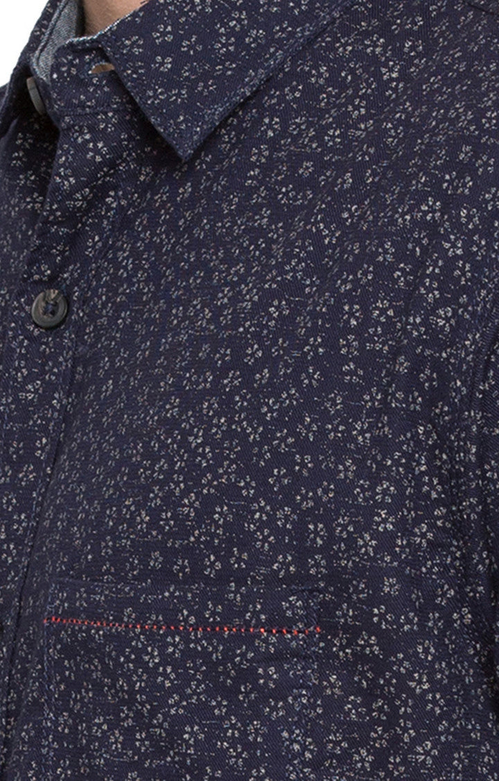 Spykar Men'S Blue Cotton Printed Casual Shirts