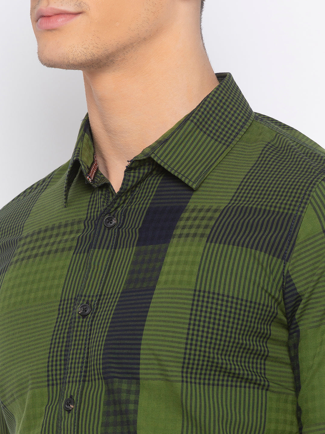 Spykar Men Green Checked Slim Fit Casual Shirt