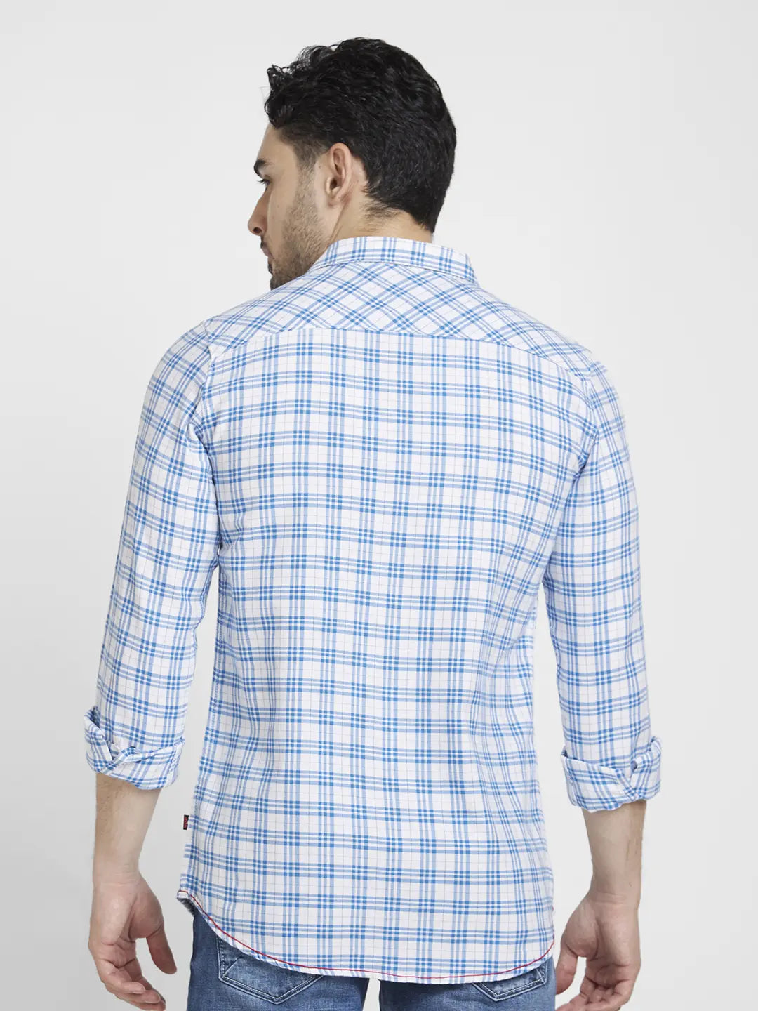 Spykar Men White Cotton Regular Slim Fit Full Sleeve Checkered Shirt