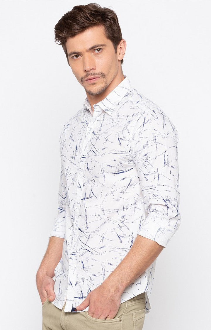 Spykar Men'S White Cotton Printed Casual Shirts