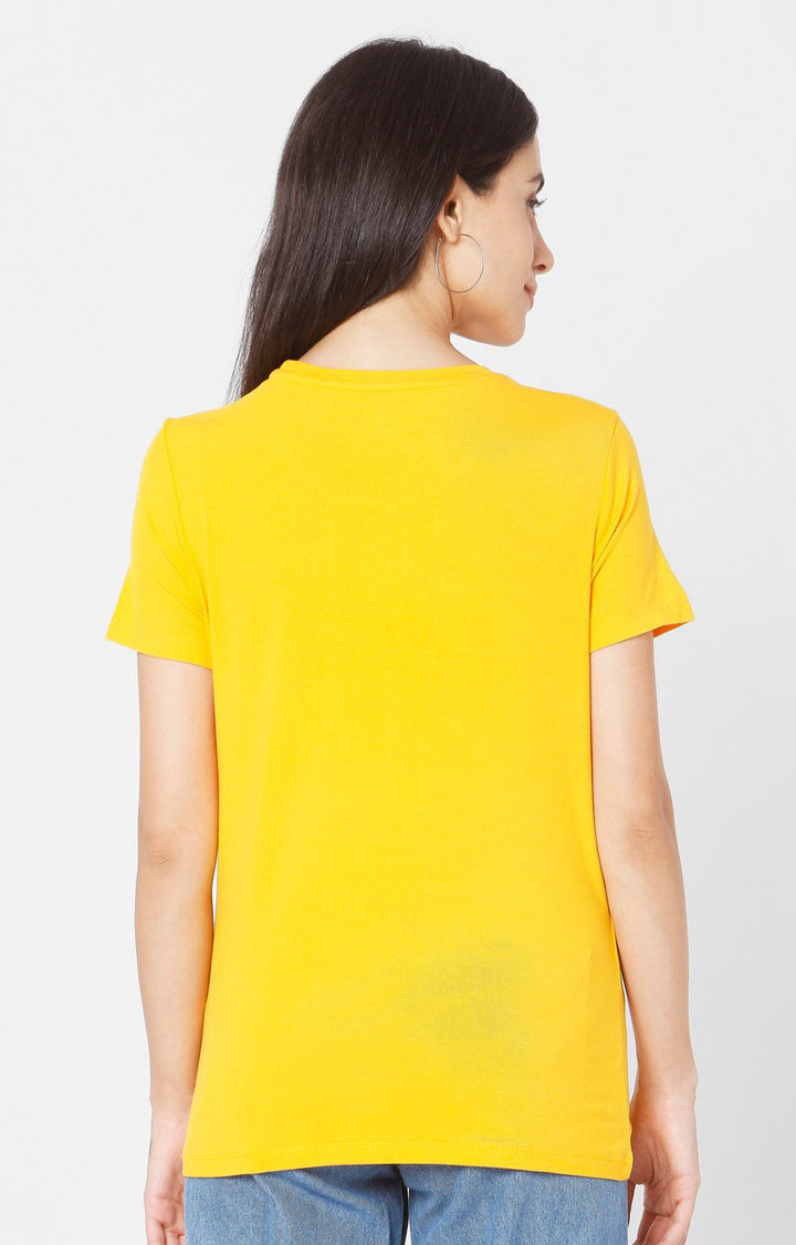 Spykar Women Yellow Cotton Slim Fit Round Neck T-Shirt