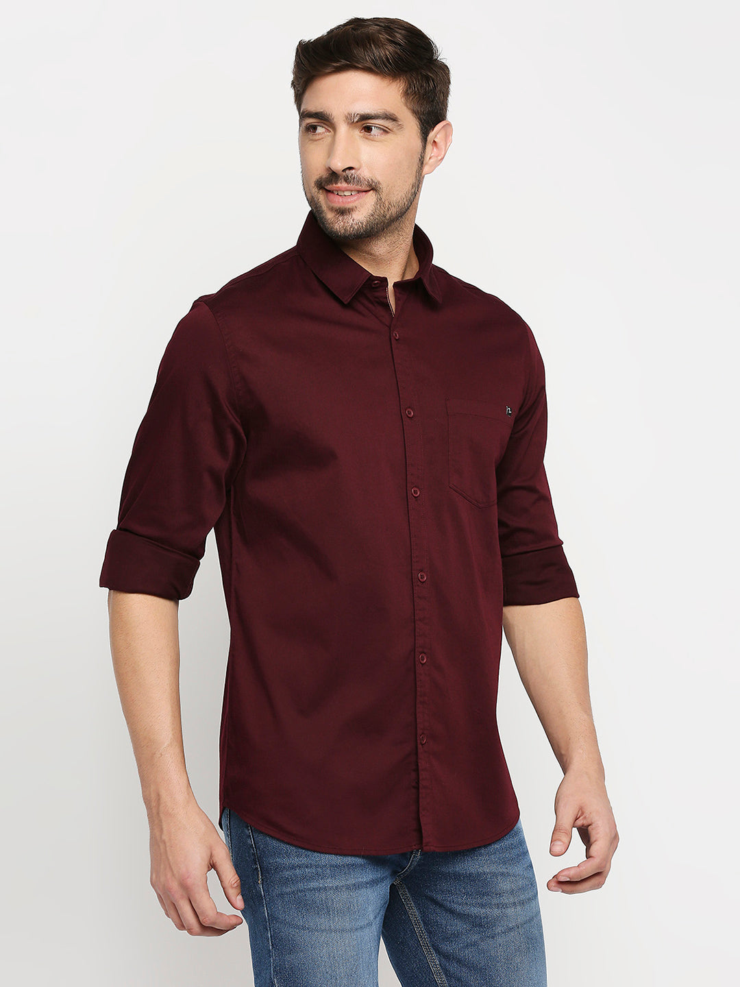 Spykar Men Maroon Cotton Regular Fit Full Sleeve Casual Shirt