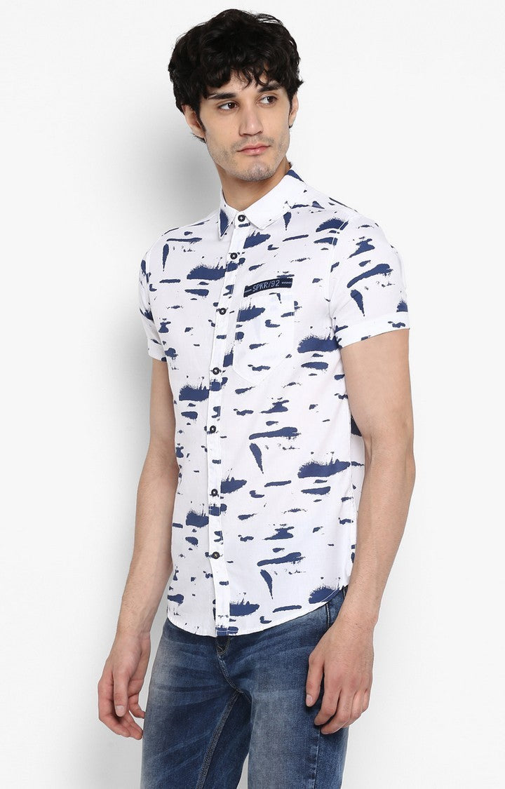 Spykar Men'S White Cotton Printed Casual Shirts