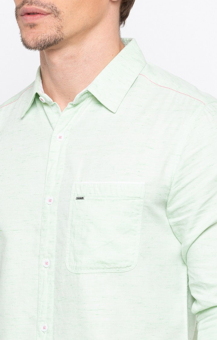 Spykar Men Green Cotton Full Sleeve Plain Shirt