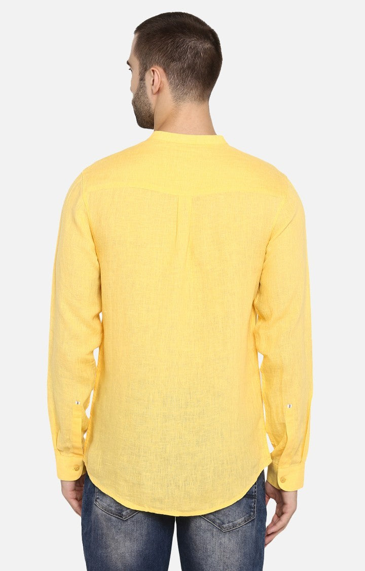 Spykar Yellow Linen Slim Fit Shirts For Men