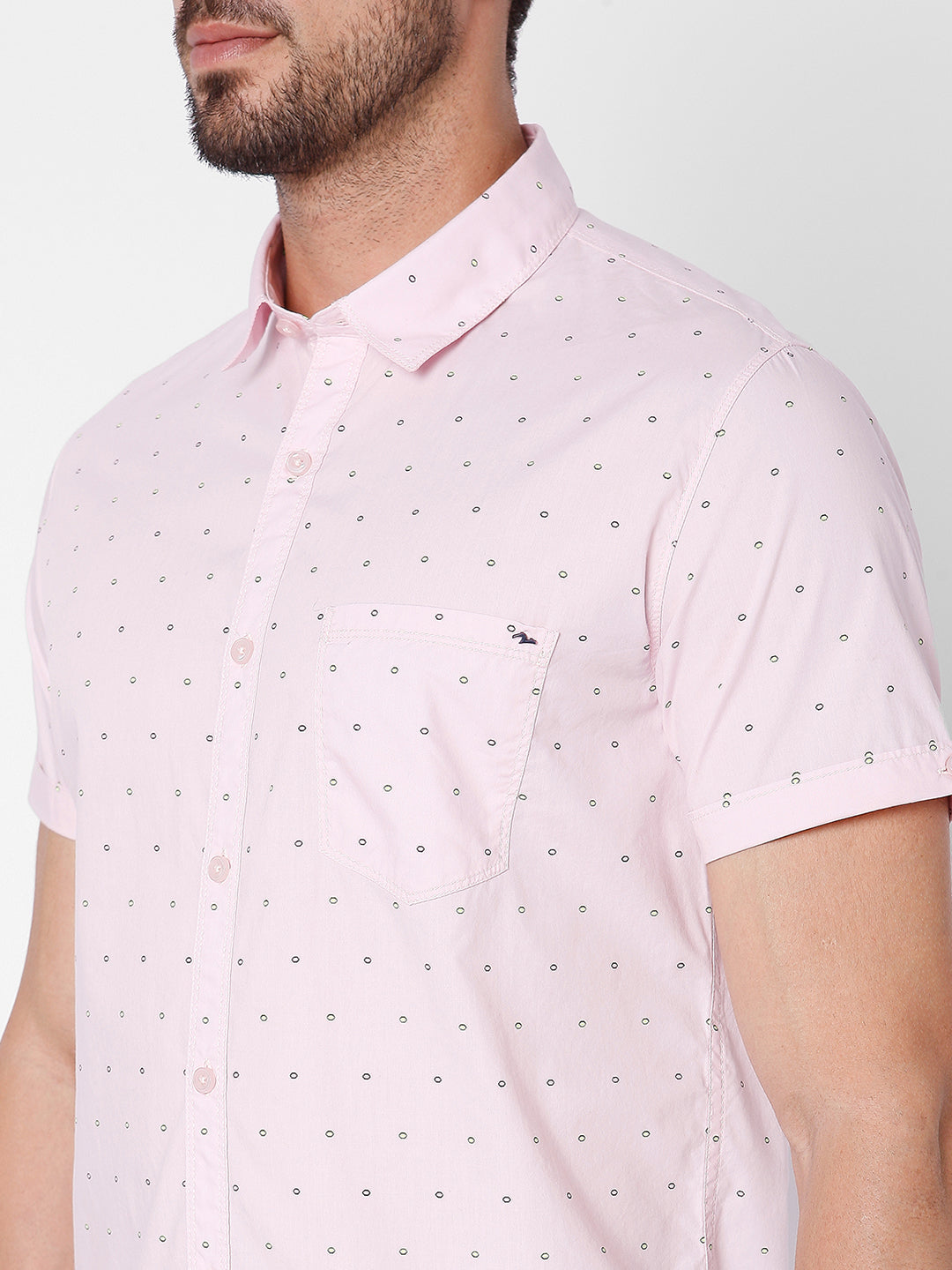 Spykar Slim Fit Men Light Pink Cotton Casual Shirts