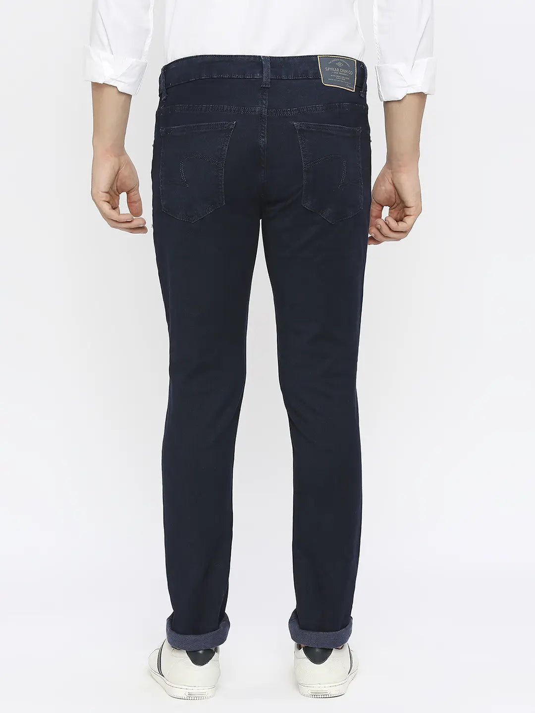 Spykar Men Blue Indigo Cotton Stretch Regular Fit Narrow Length Clean Look Mid Rise Jeans-(Rover)