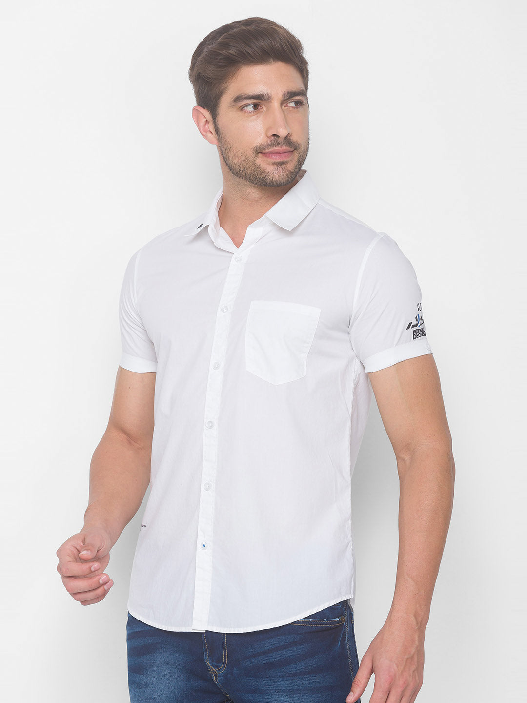 Spykar Men White Cotton Casual Shirts (Slim)