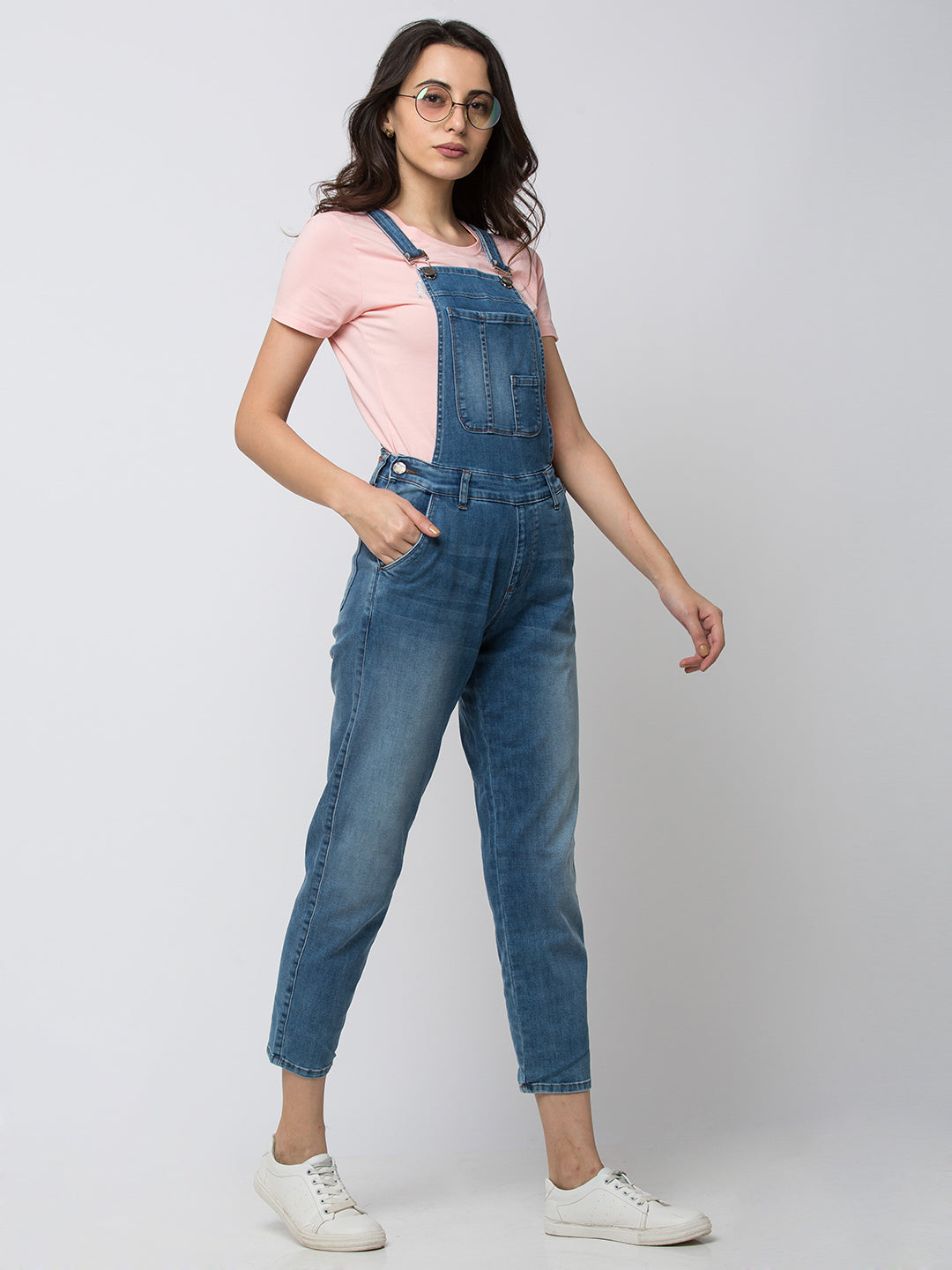 Spykar Women Blue Cotton Skinny Fit Regular Dungaree (Ynr)