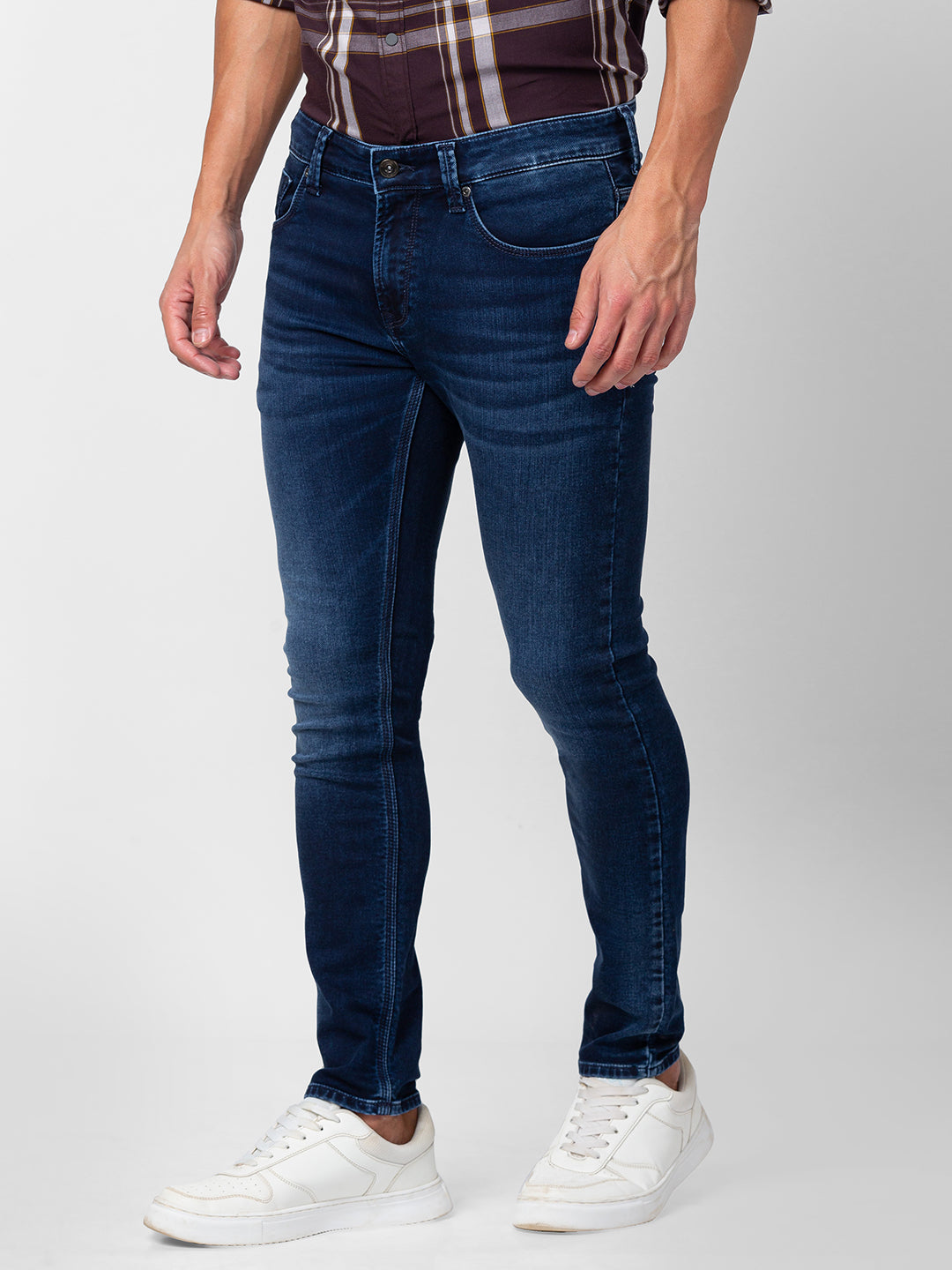 Spykar Blue Cotton Skinny Fit High Rise Jeans