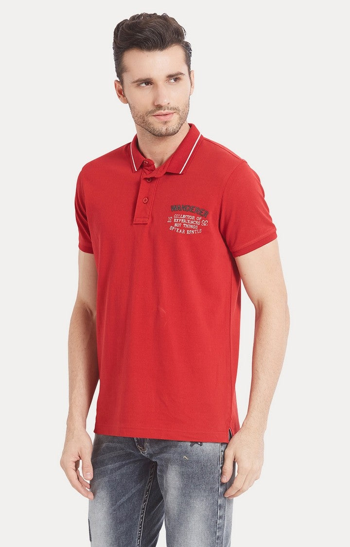 Spykar Red Solid Slim Fit Polo T-Shirt