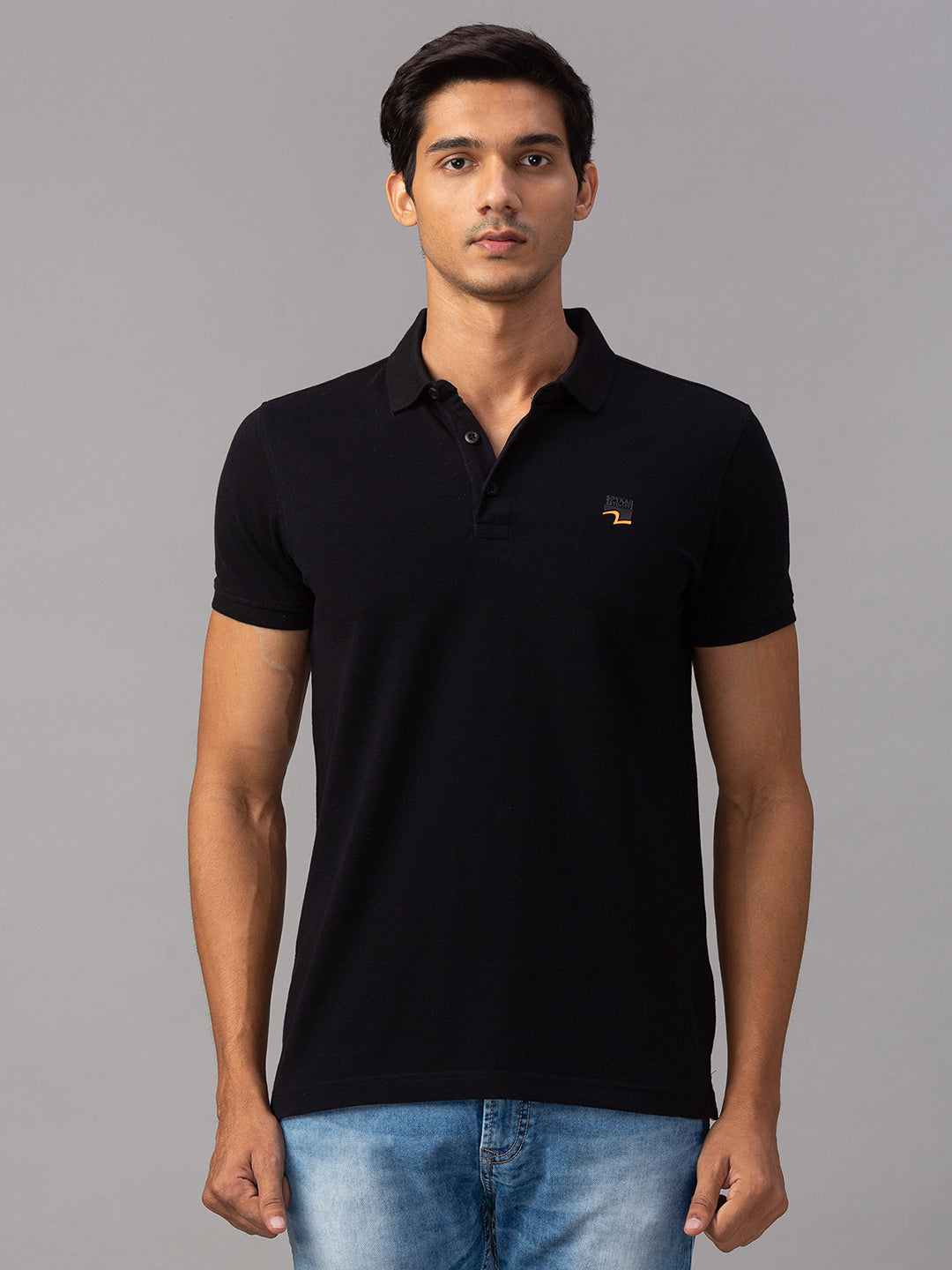 Spykar Men Black Cotton Slim Fit T-Shirt (Slim)