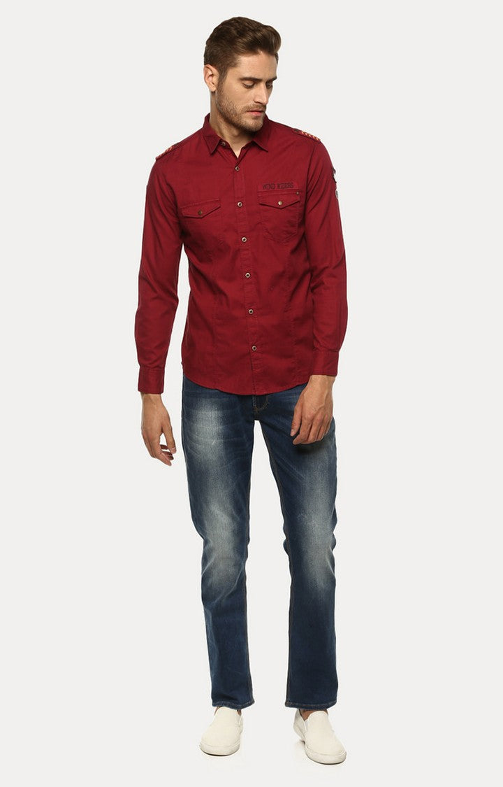 Spykar Men'S Red Cotton Solid Casual Shirts