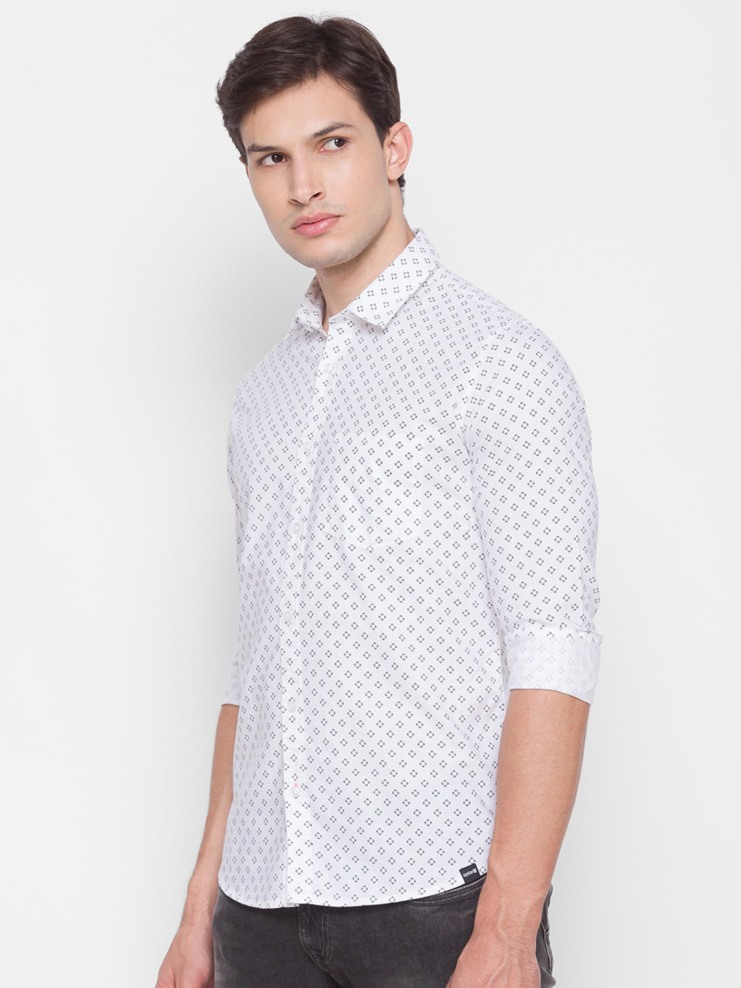 Spykar Slim Fit White Cotton Men Shirt