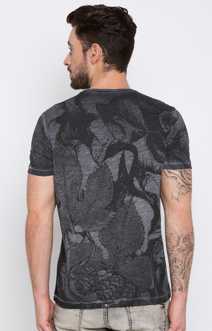 Spykar Grey Printed Slim Fit Men T-Shirts