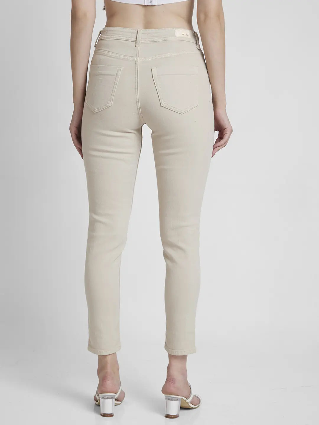 Spykar Women Beige Cotton Mom Fit Ankle Length Clean look Jeans -(Amora)
