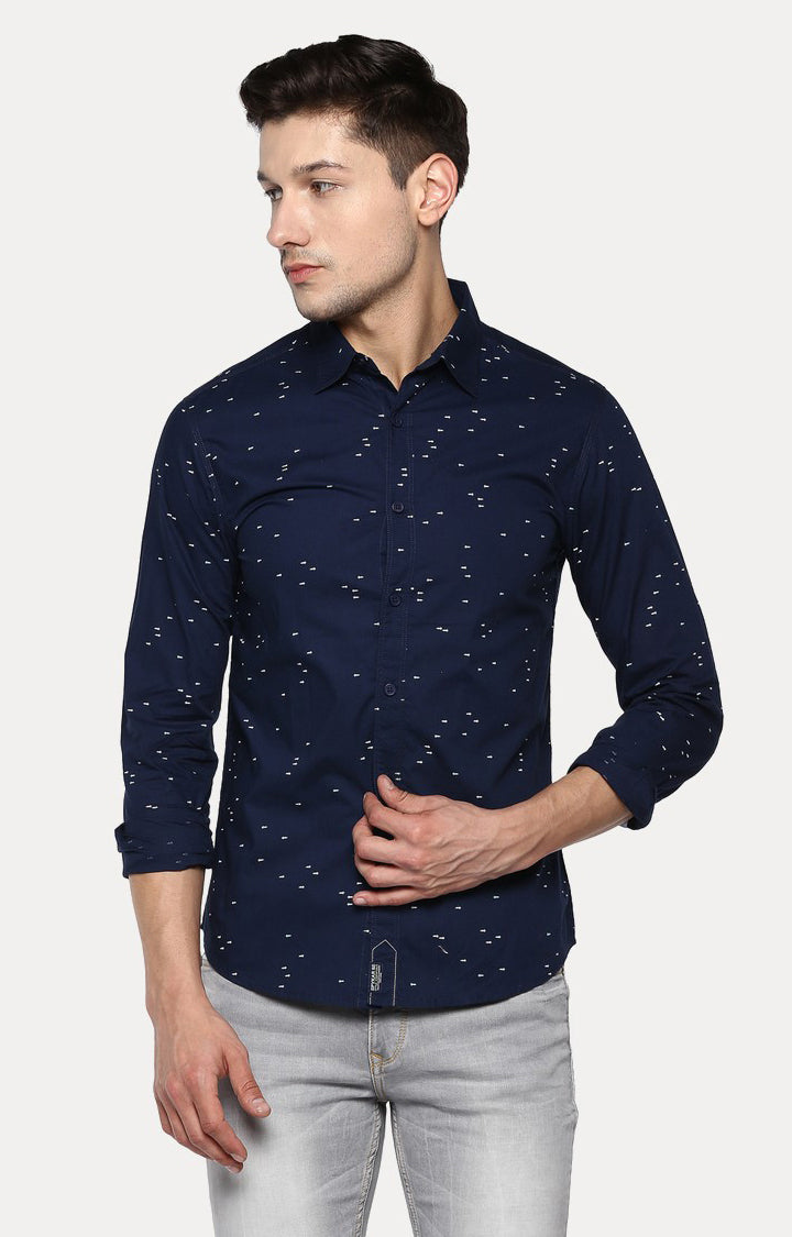 Spykar Men'S Blue Cotton Printed Casual Shirts