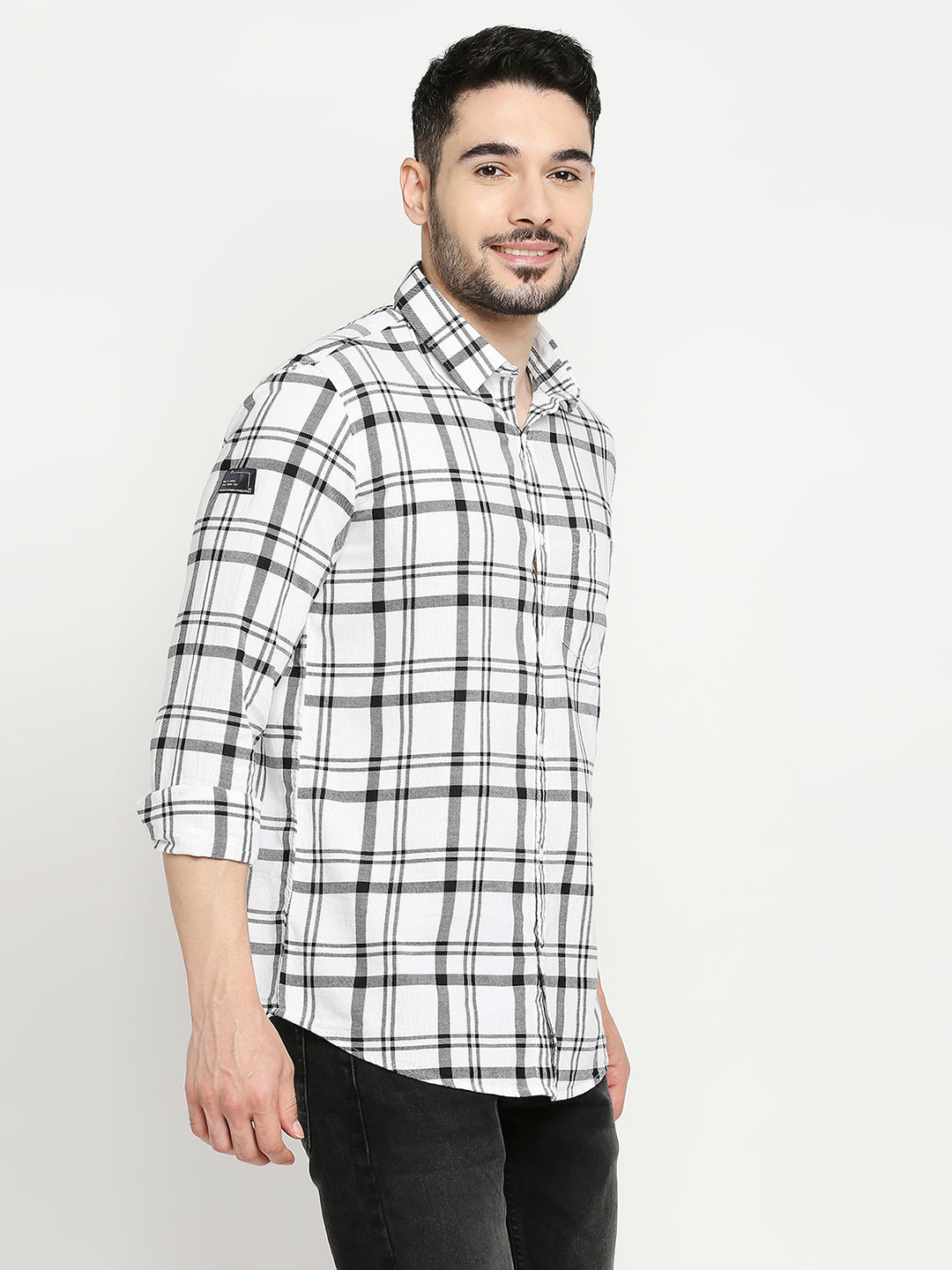 Spykar White Cotton Full Sleeve Checkered Shirt For Men