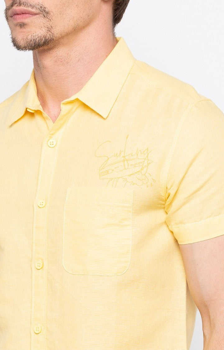 Spykar Men'S Yellow Cotton Solid Casual Shirts