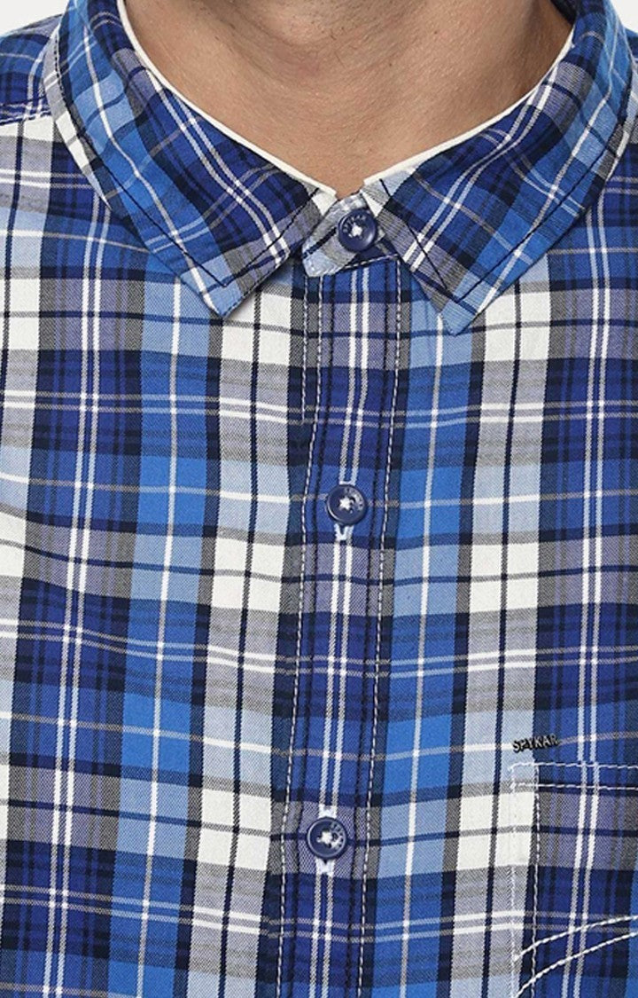 Spykar Men'S Blue Cotton Checked Casual Shirts