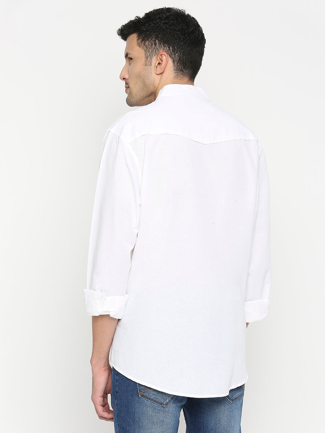 Spykar White Cotton Full Sleeve Plain Shirt For Men