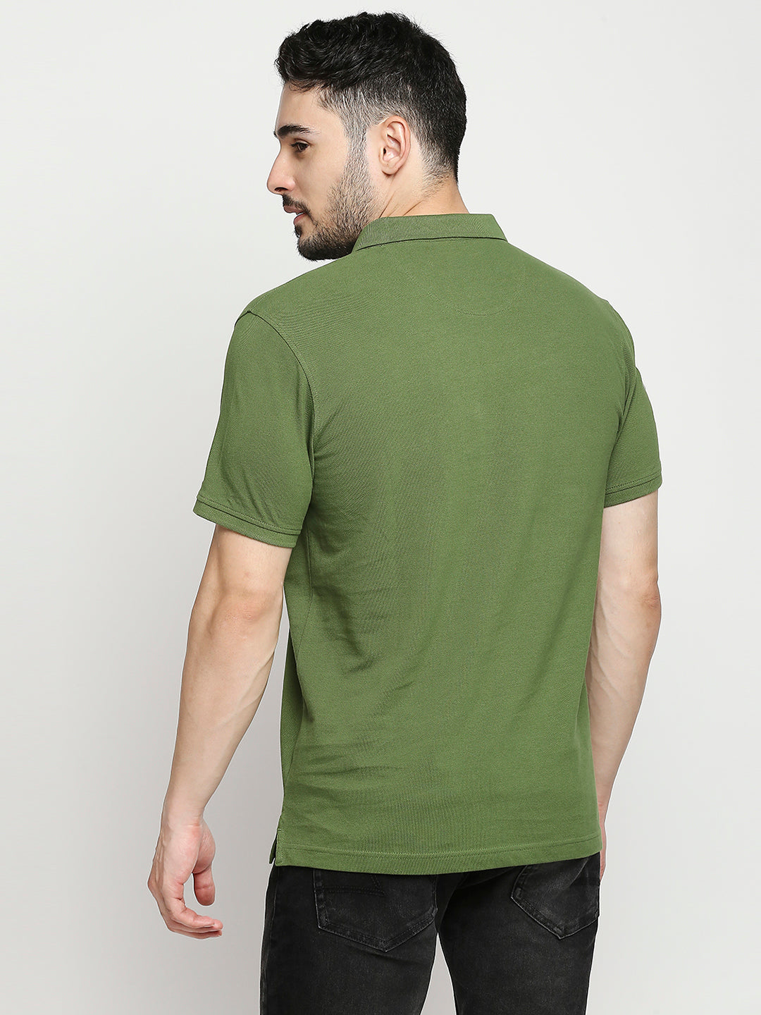 Spykar Cactus Green Cotton Half Sleeve Plain Polo Casual T-Shirts For Men