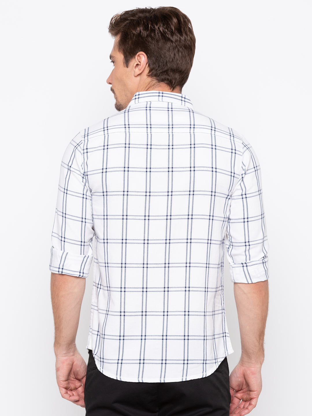 Spykar Men White Checked Slim Fit Casual Shirt