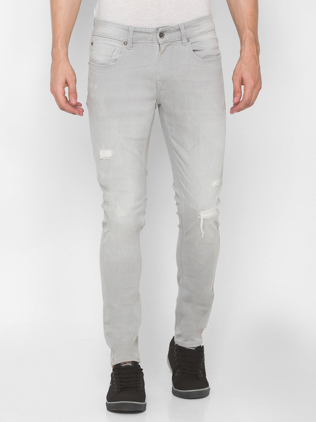 Spykar Men Grey Cotton Super Slim Fit Tapered Length Jeans (Super Skinny)