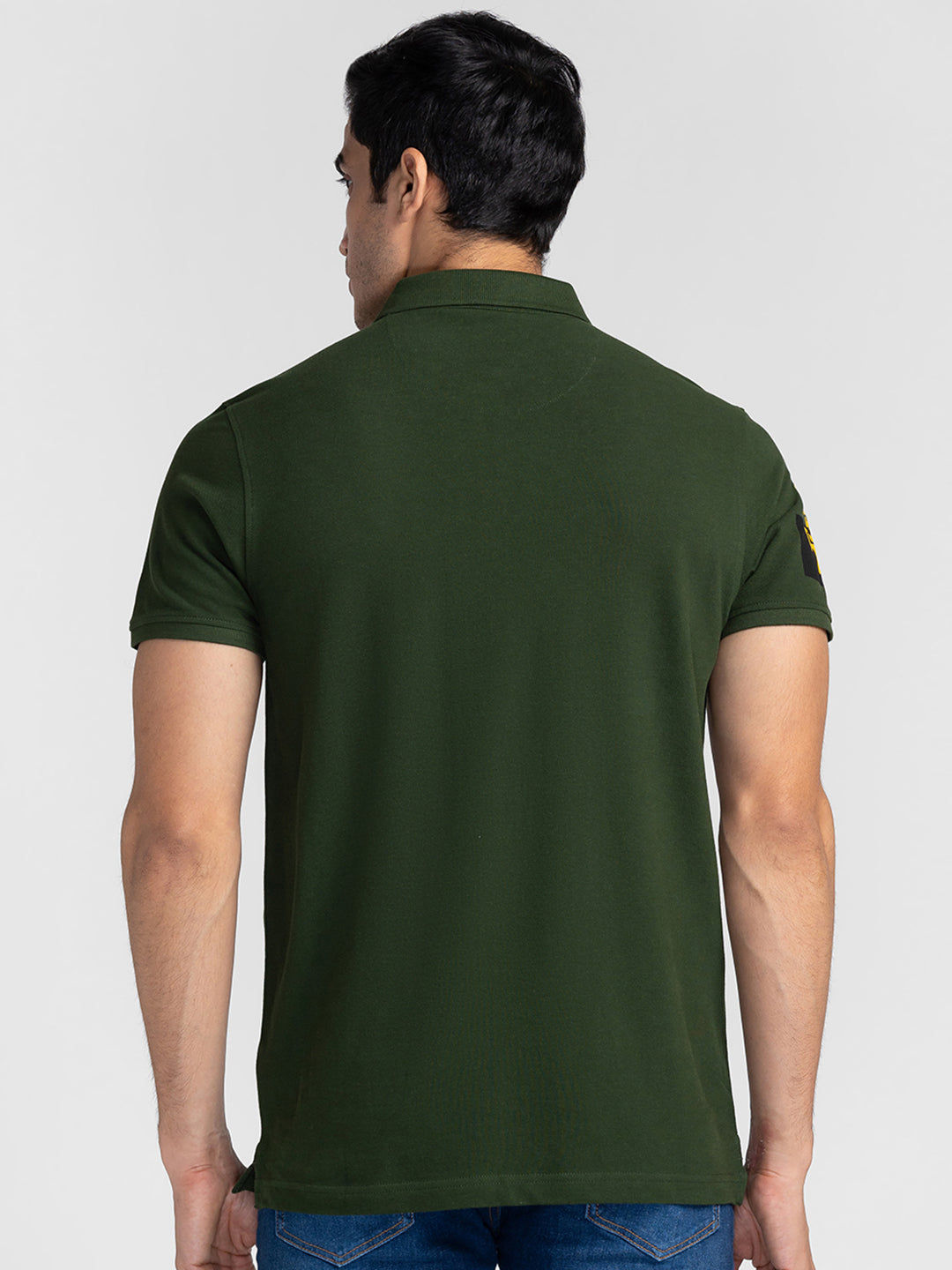 Spykar Men Rifle Green Cotton Slim Fit Polo Plain T-Shirt