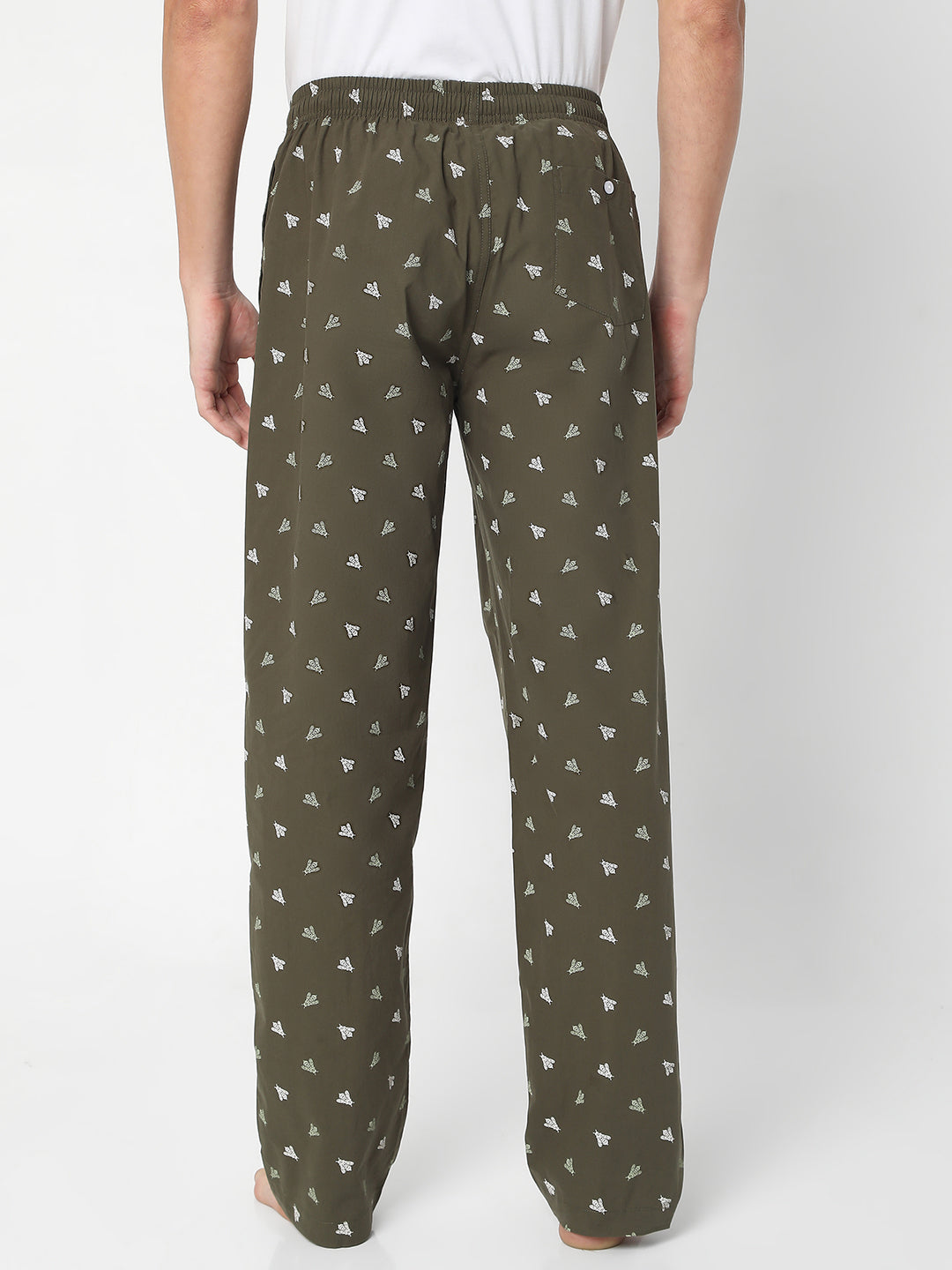 Men Premium Olive Cotton Printed Pyjama- UnderJeans By Spykar