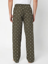 Men Premium Olive Cotton Printed Pyjama- Underjeans By Spykar