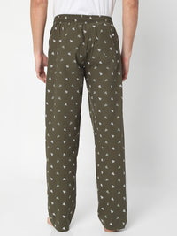 Men Premium Olive Cotton Printed Pyjama- Underjeans By Spykar