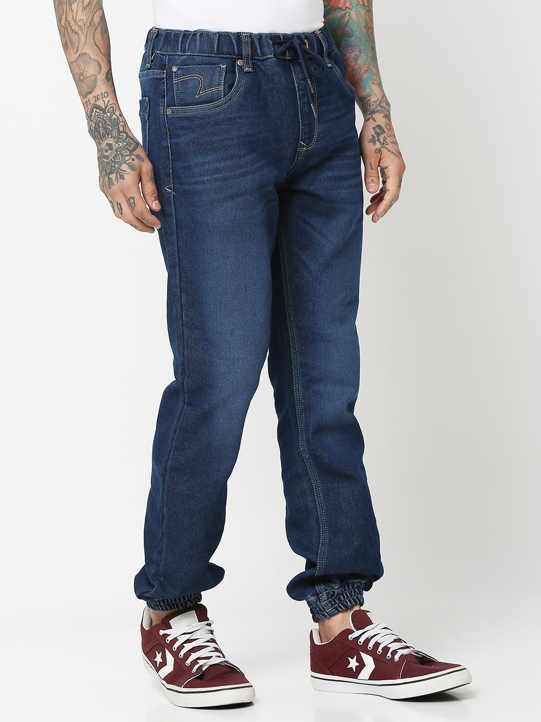 Spykar Men Dark Blue Cotton Regular Fit Tapered Length Jeans (Jogger)