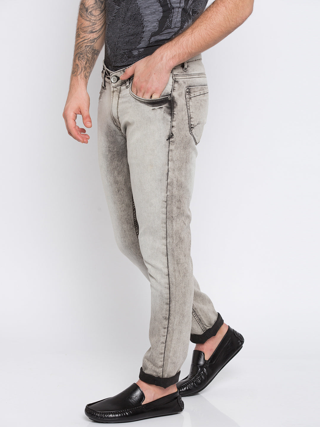 Spykar Lt.Grey Cotton Men Jeans