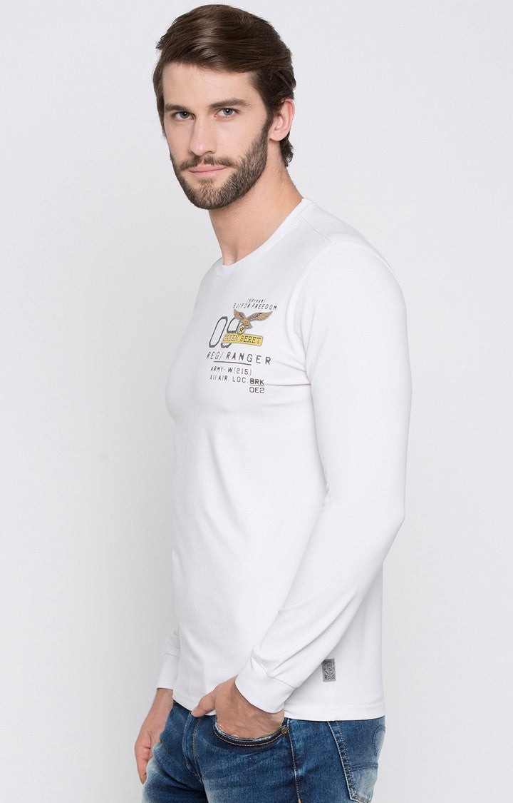 Spykar White Solid Slim Fit Men T-Shirts