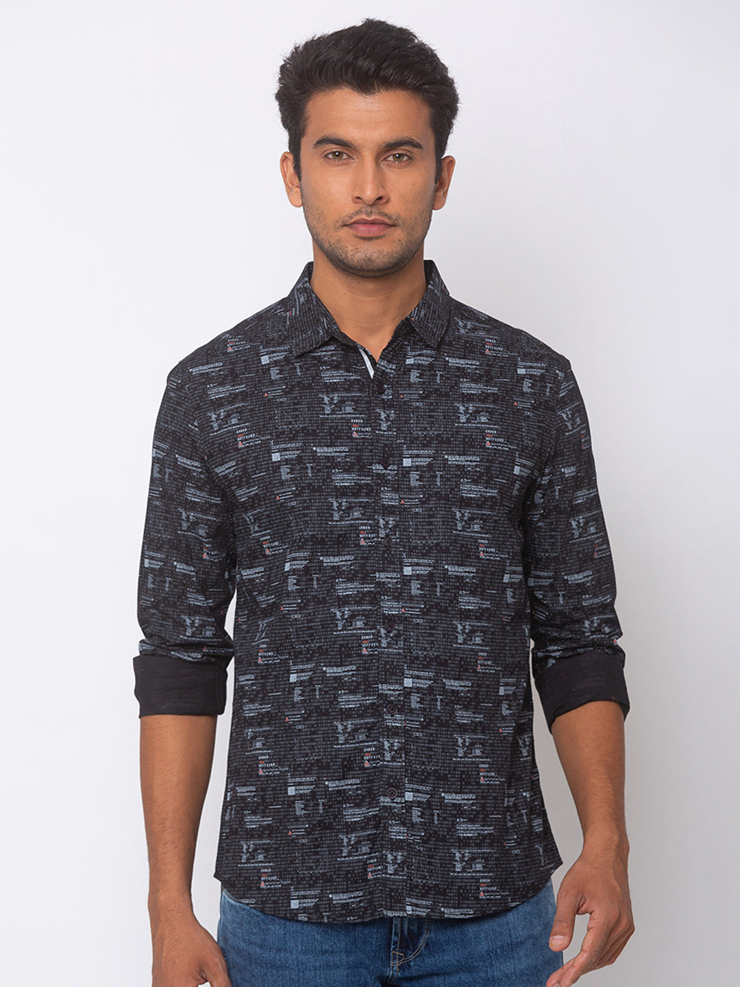 Spykar Men Black Cotton Slim Fit Shirt