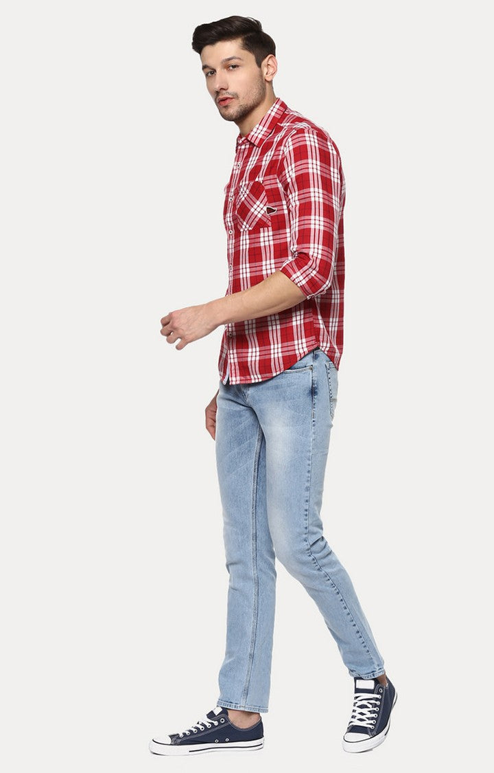 Spykar Men'S Red Cotton Checked Casual Shirts